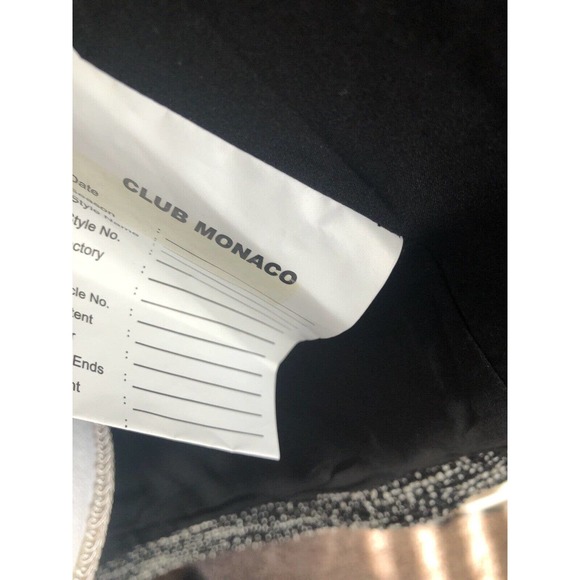 Club Monaco Long Boucle‎ Knit Black White Zip Blazer Leather Look Satin Trim M - Picture 8 of 12